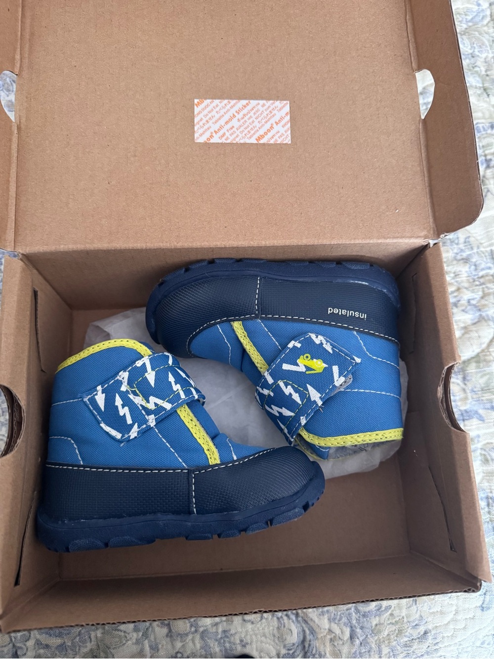See Kai Run Basics Blue and Yellow Kids Lightning Strap Snow Boots